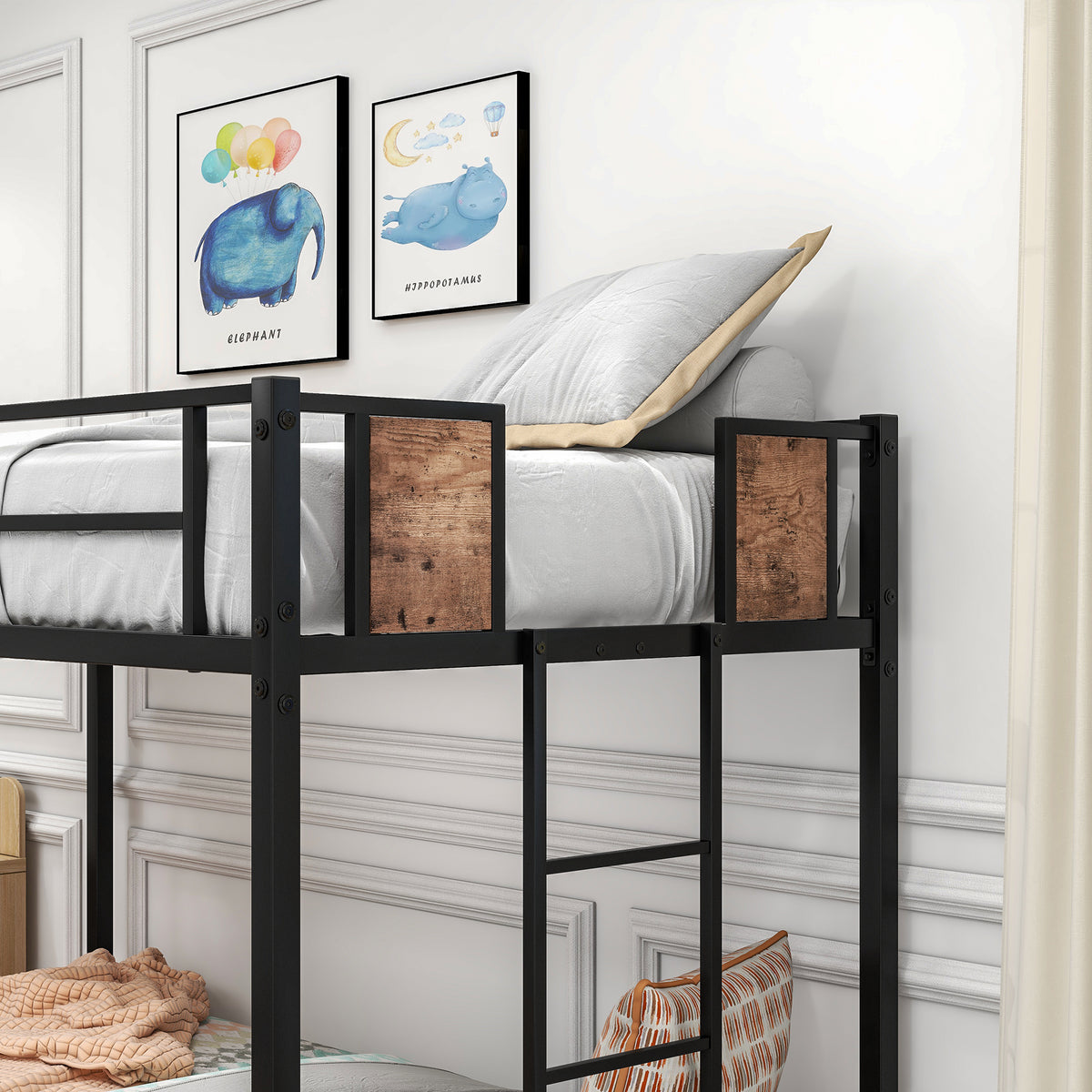 Metal Twin Bunk Bed with Ladder Black