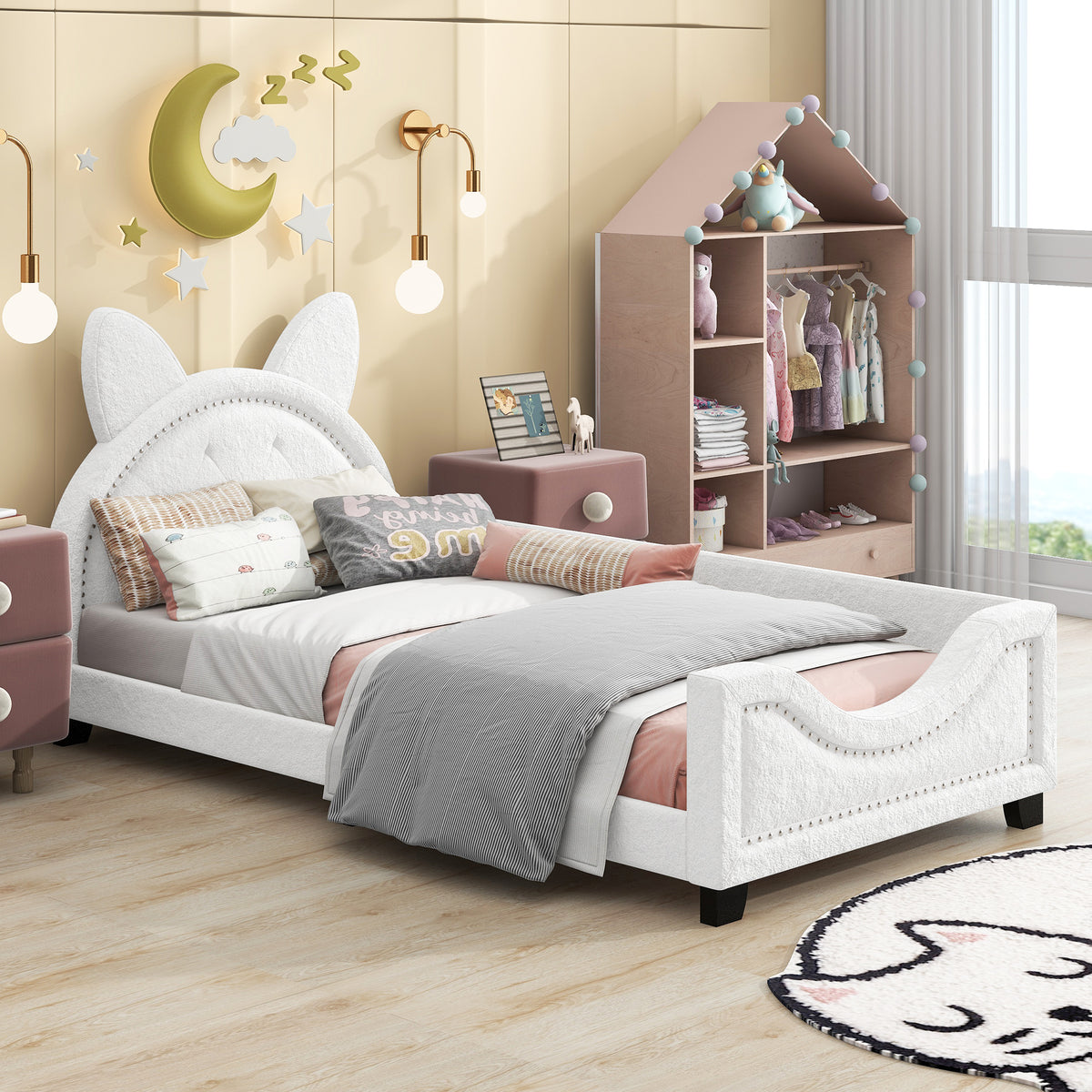 Teddy Fleece Daybed with Carton Headboard White