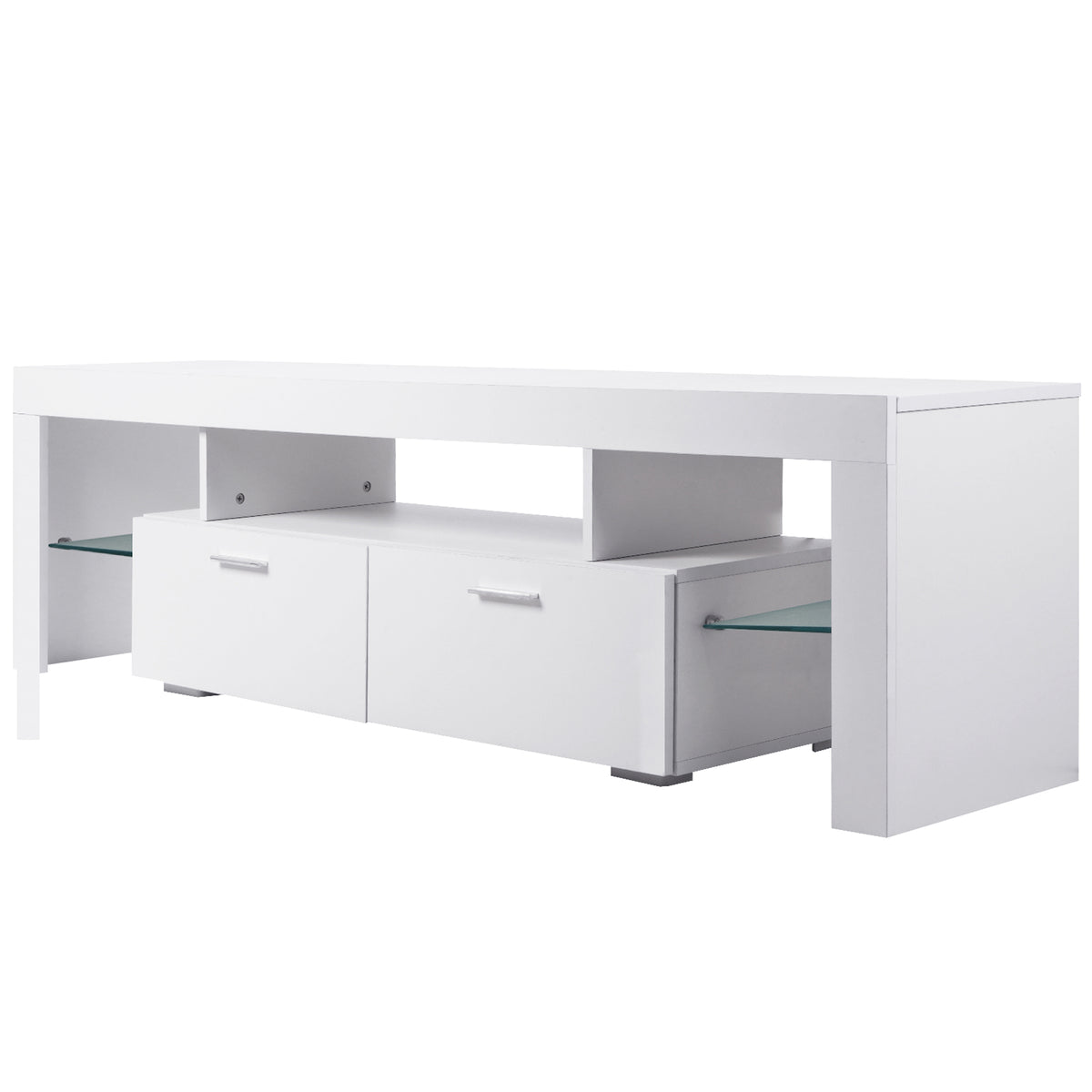 Modern LED TV Stand with Drawers – Gloss White