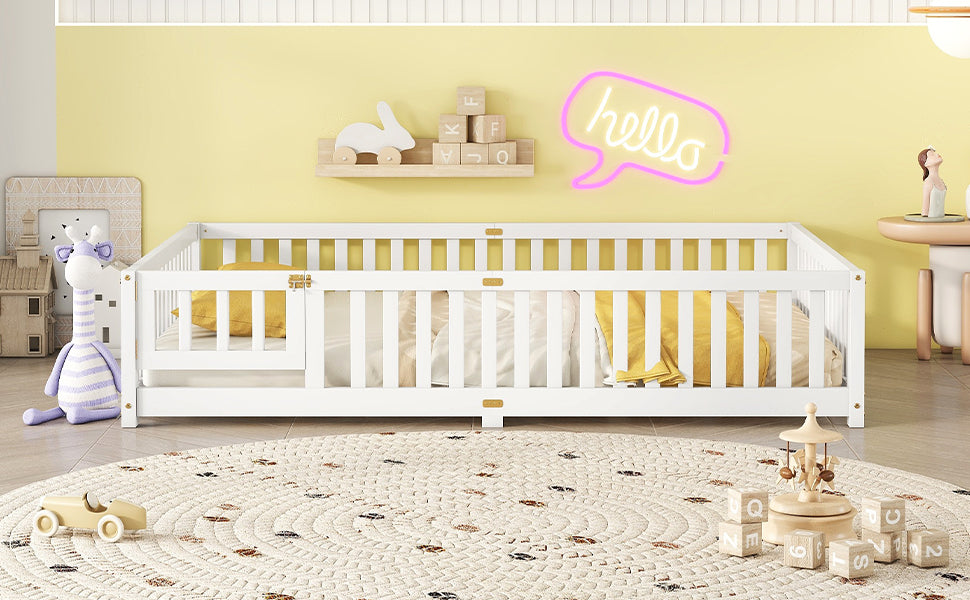 Kids Safety Floor Bed – White Guardrail Edition
