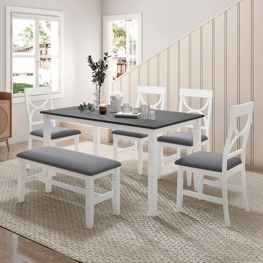 6-Piece Farmhouse Dining Set – Gray & White