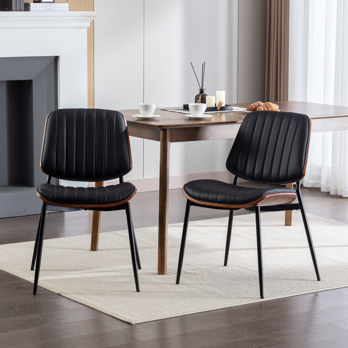 Retro Linen Dining Chairs Set of 2 Black Legs