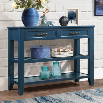 Mid-Century Console Table with Storage Drawers – Navy Blue