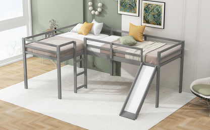 L-Shaped Twin Loft Bed with Slide Gray