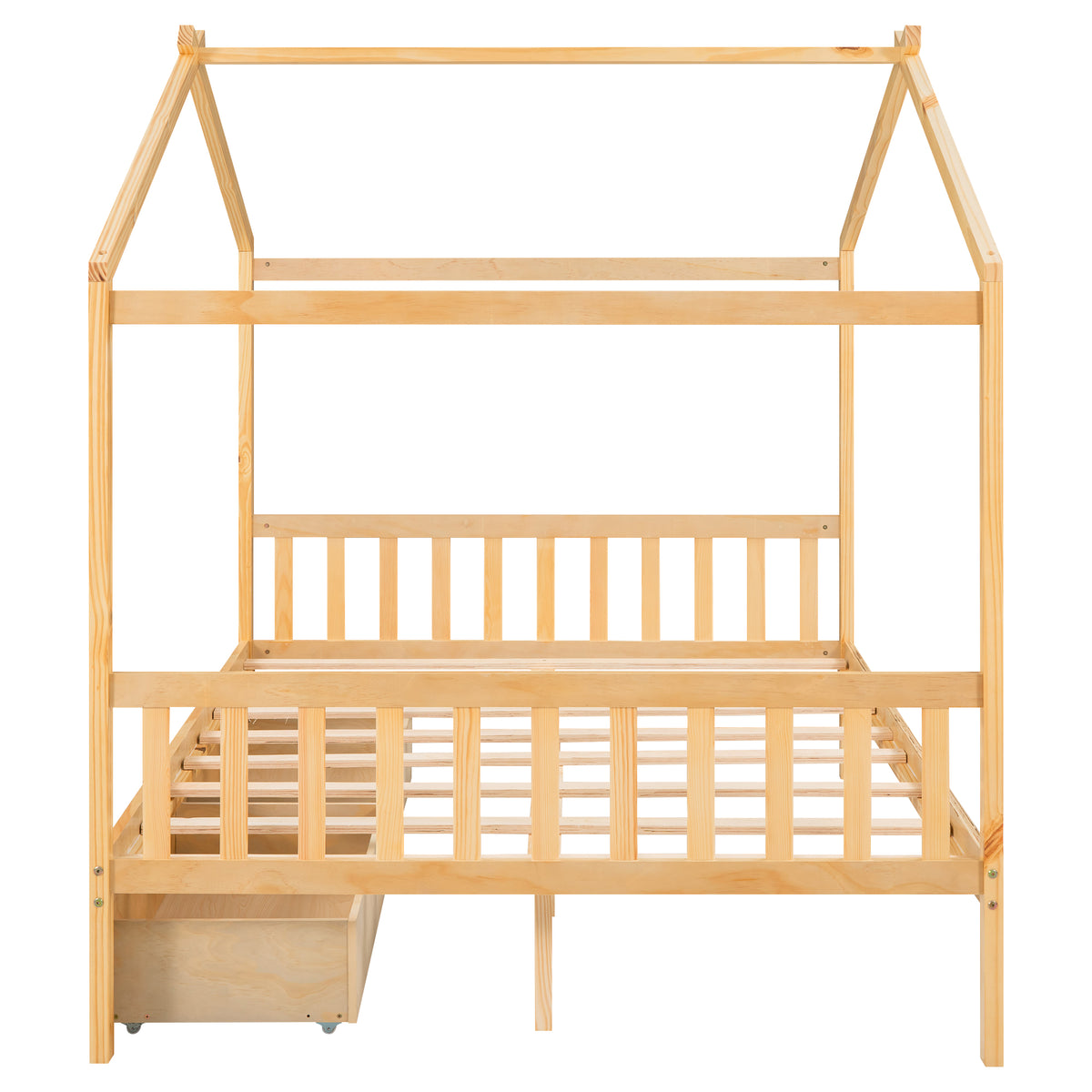 Full Platform Bed with Headboard – Natural Finish