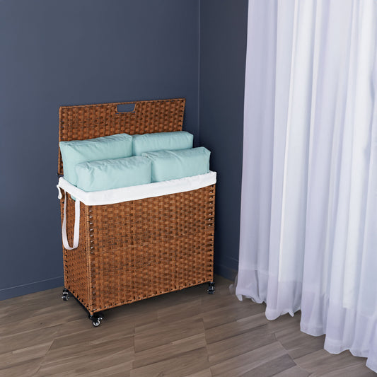 Brown Laundry Hamper with Lid and Wheels