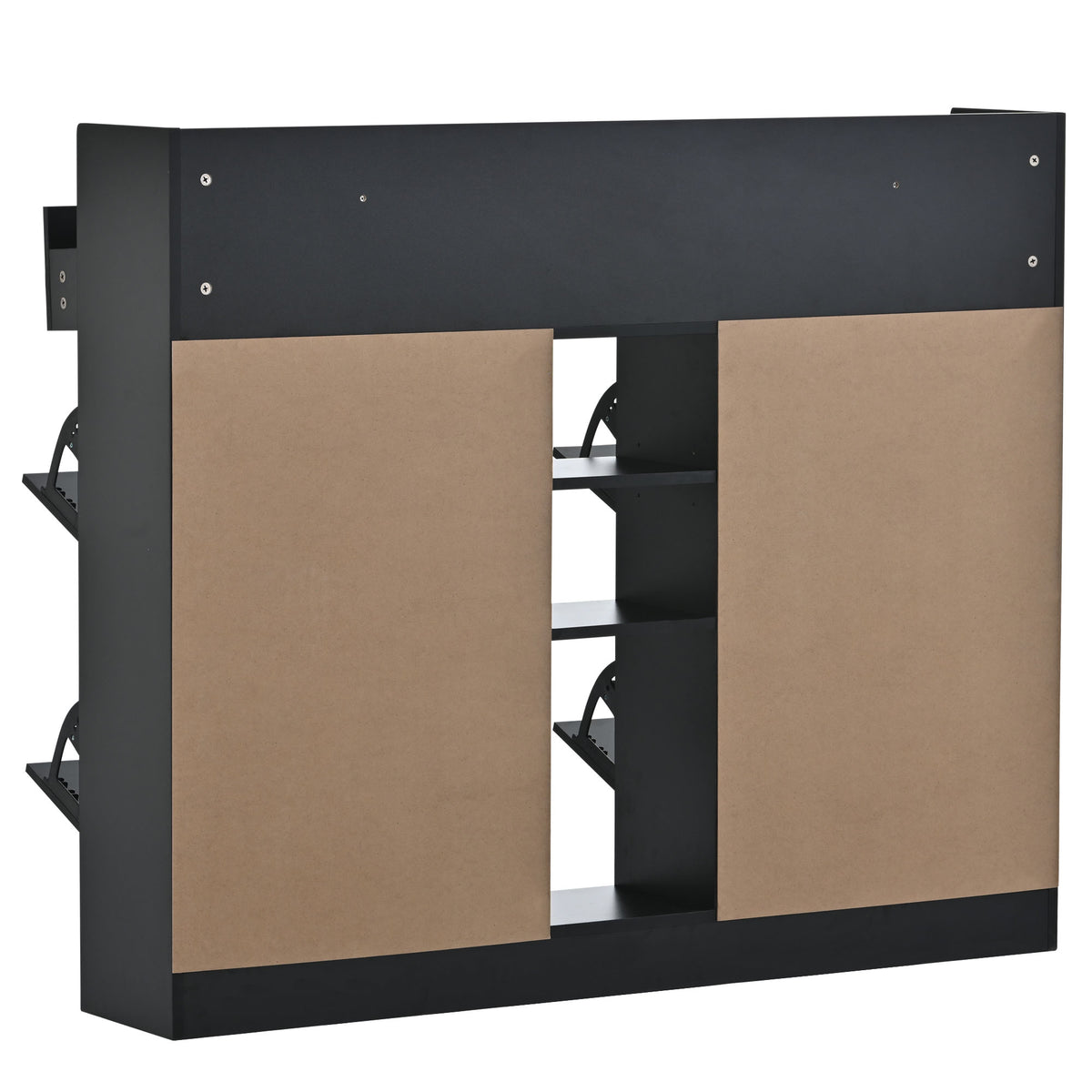 Modern Black Double-Layer Shoe Cabinet with Drawers