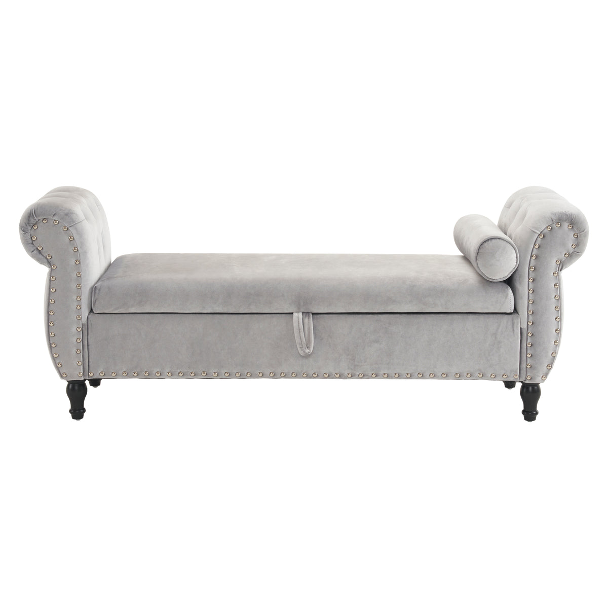 Velvet Storage Ottoman Bench Gray