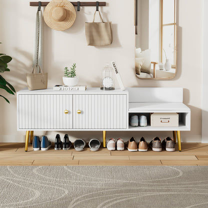 Modern White Shoe Storage Bench with Hidden Upholstered Seat
