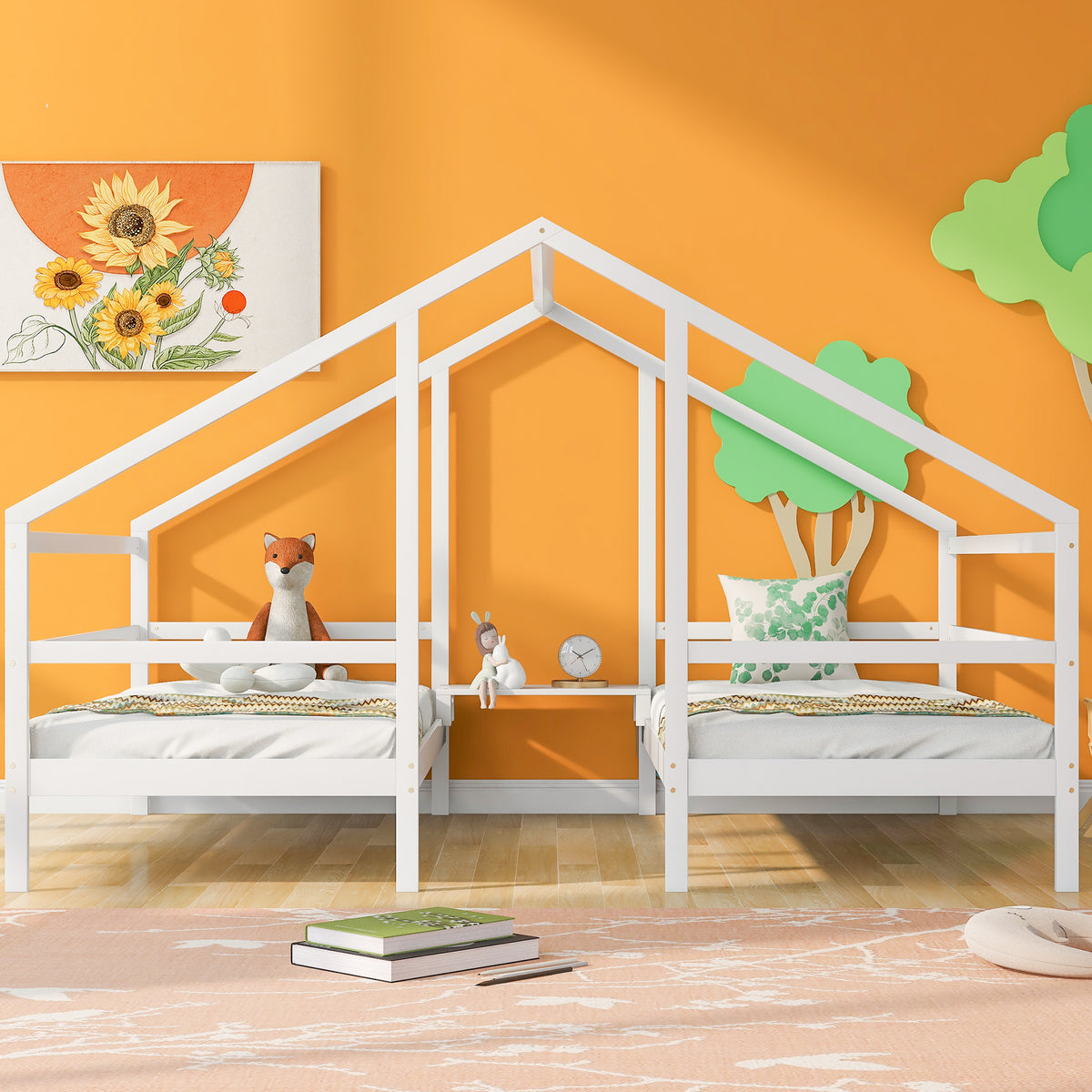 Double Twin Bunk Bed with Built-In Table
