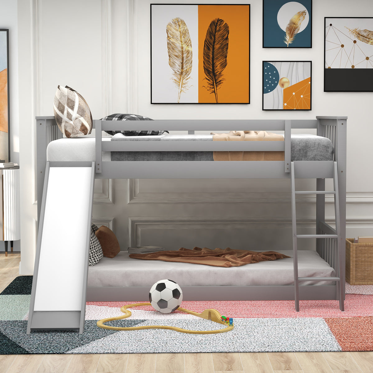 Twin Over Twin Bunk Bed Gray