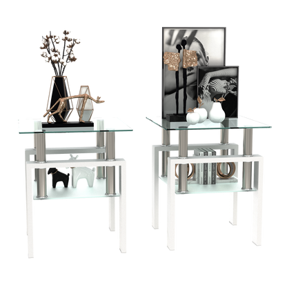 Set of 2 Glass Coffee Tables – Transparent White