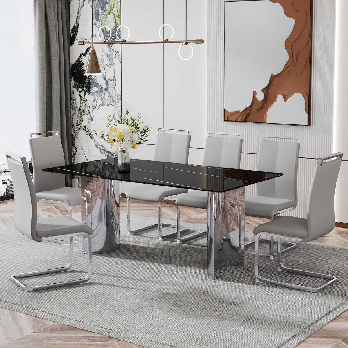 Modern Glass Dining Table Silver Base