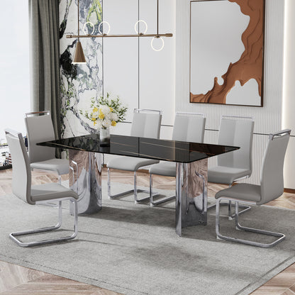 Modern Glass Dining Table Silver Base