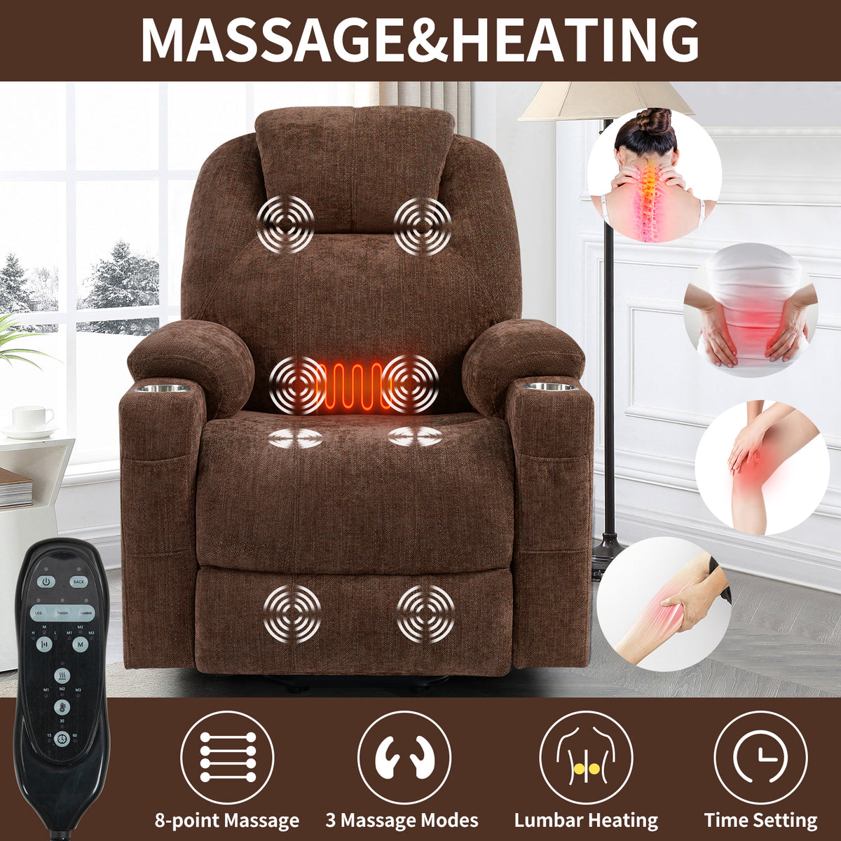 Chenille Power Recliner Chair 350LB Capacity