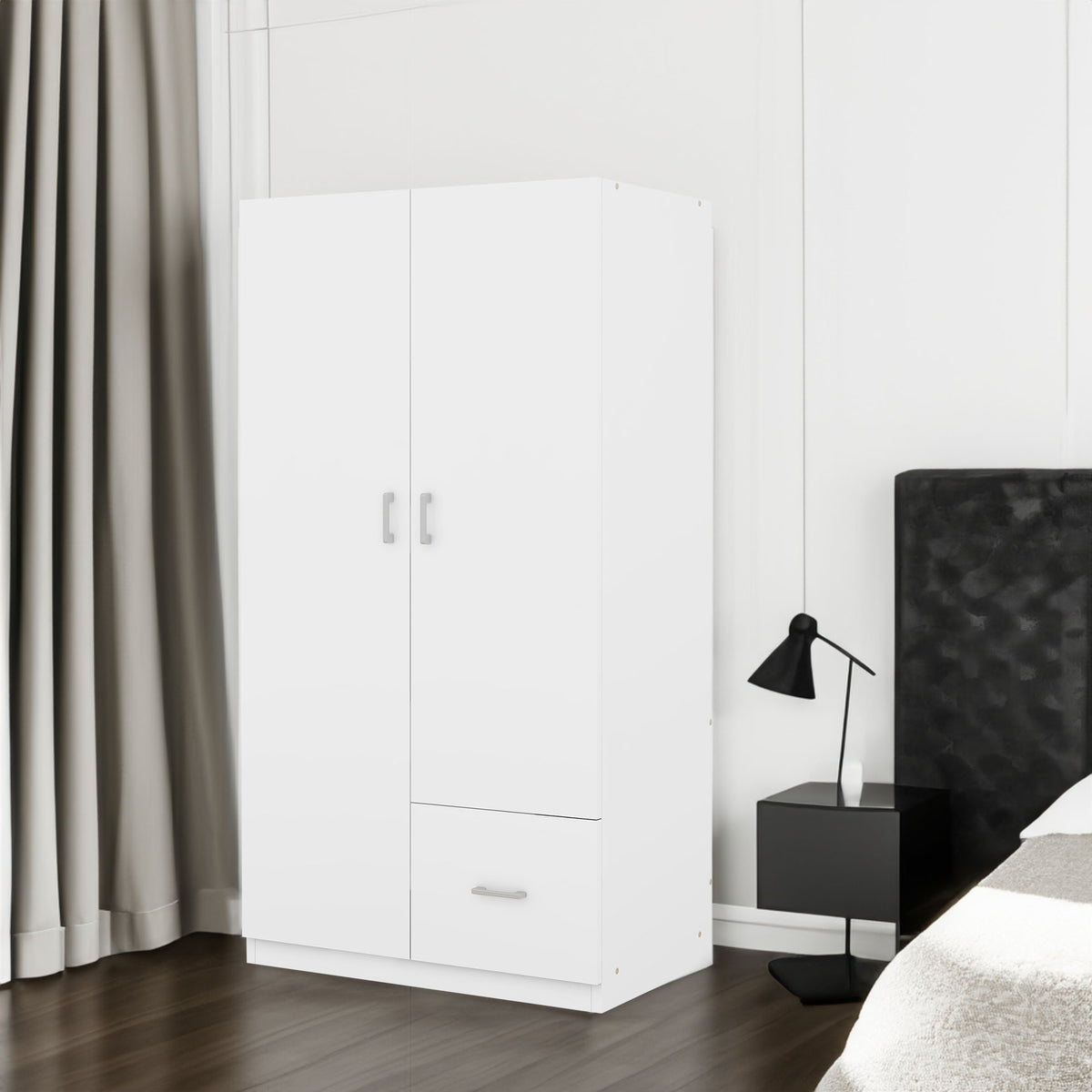 Double Wardrobe with Hanging Rod and Shelves White