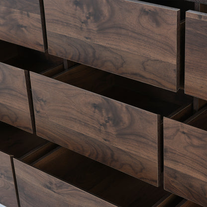 Mid-Century 9-Drawer Dresser Dark Brown