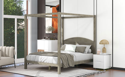 Queen Canopy Platform Bed Brown Wash