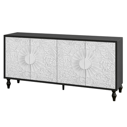 Vintage White Faceted Accent Cabinet with Black Frame