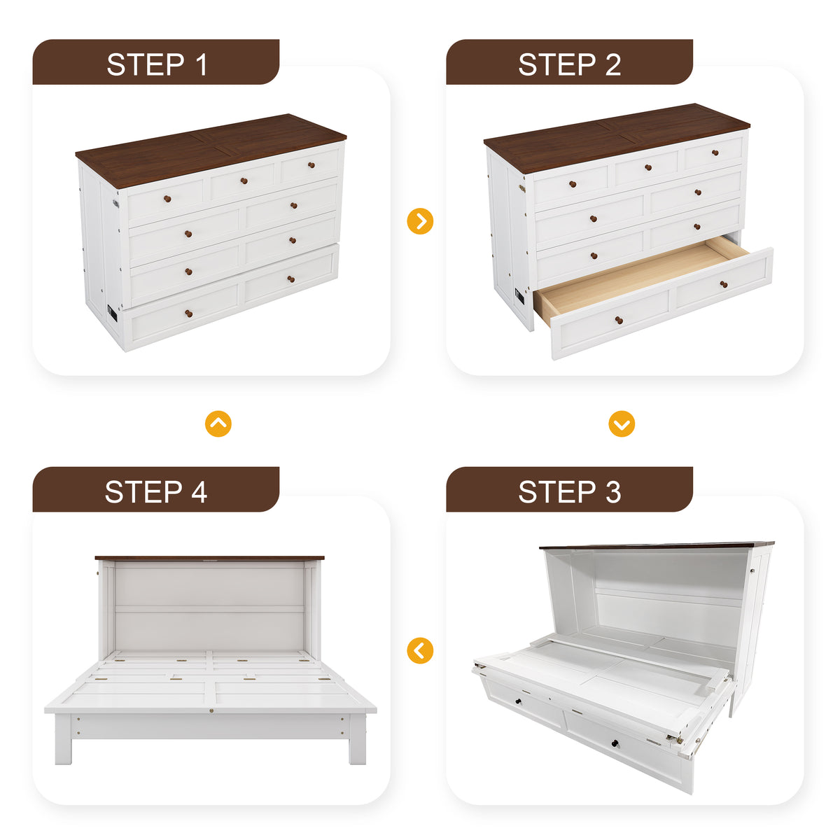 Pine Murphy Bed Queen White Walnut
