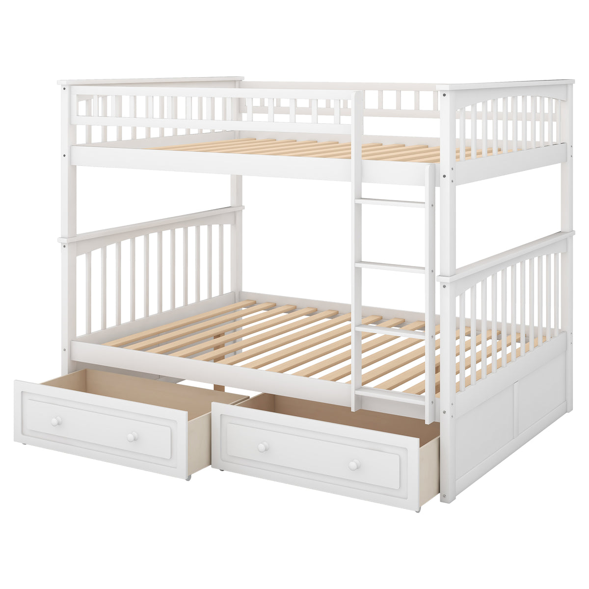 Convertible Full Bunk Bed with Drawers White