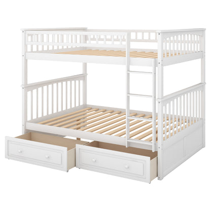 Convertible Full Bunk Bed with Drawers White