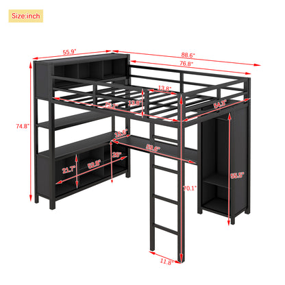 Metal L-Shaped Loft Bed – Black