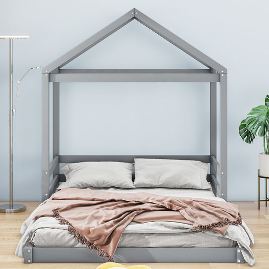 Full House Bed with Guardrail Gray