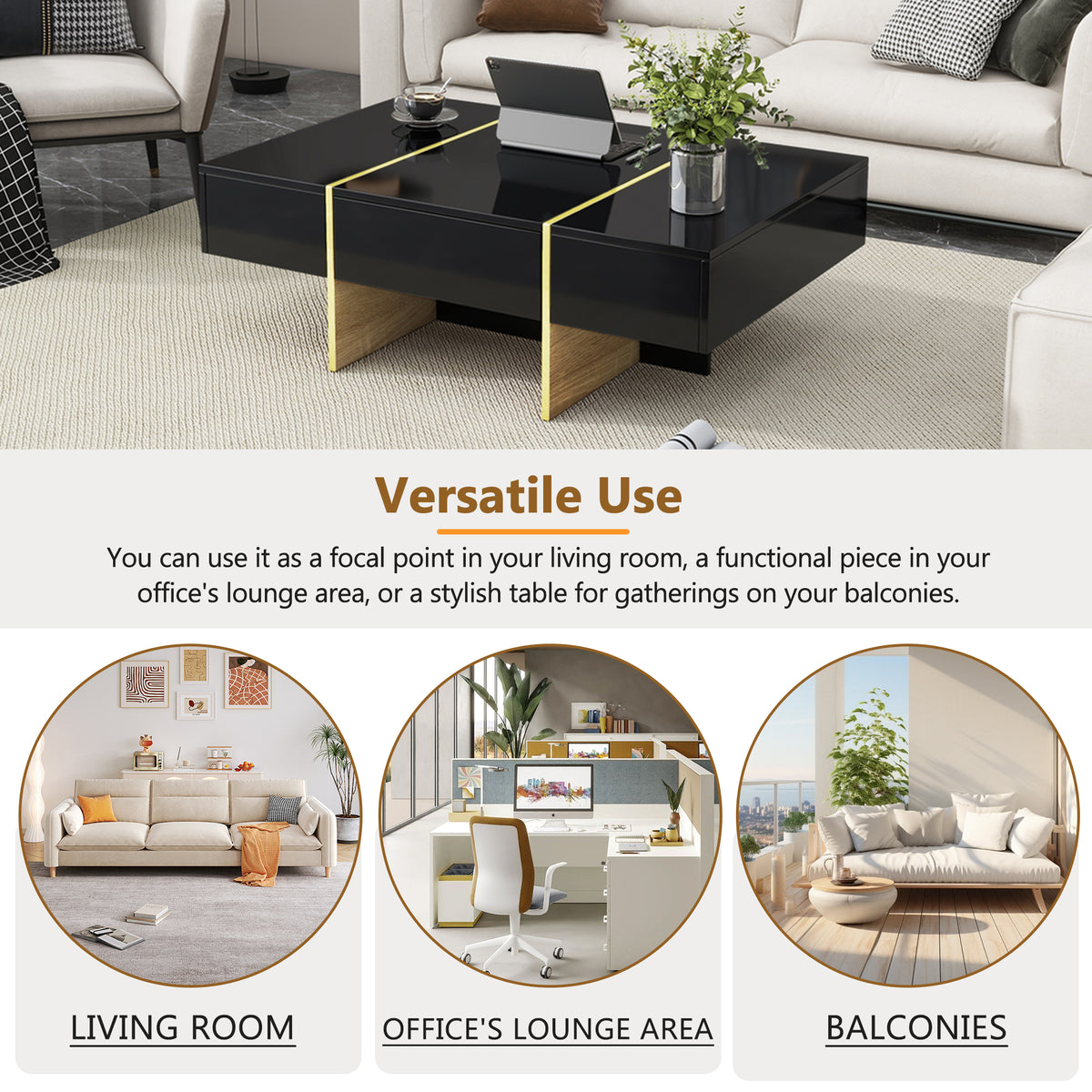 Modern Rectangular Sofa Table Black