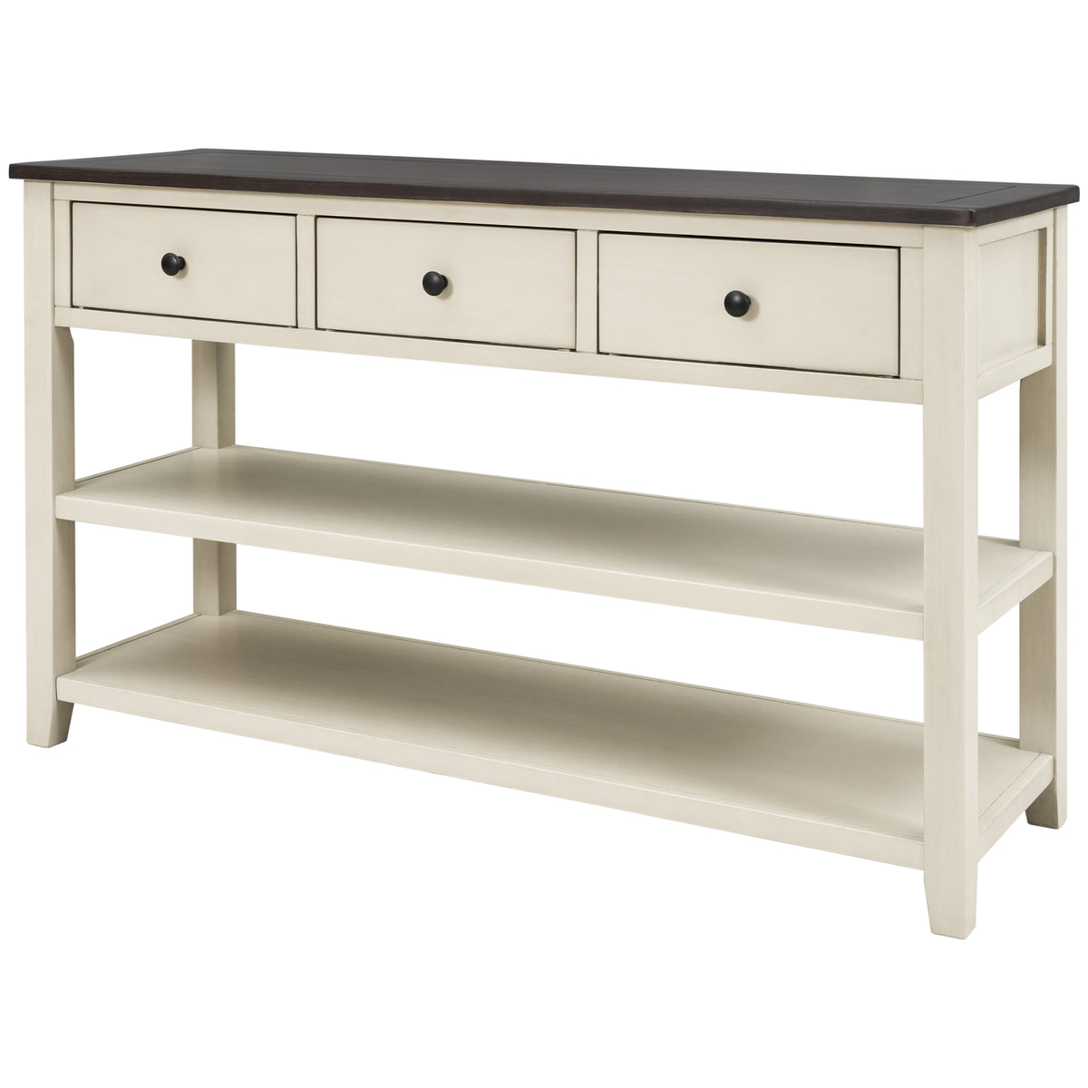 Beige Wood Console Table – Espresso Accents