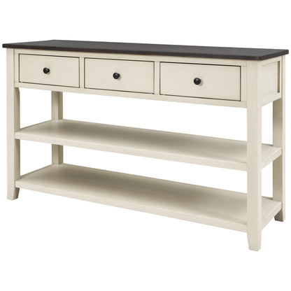 Beige Wood Console Table – Espresso Accents
