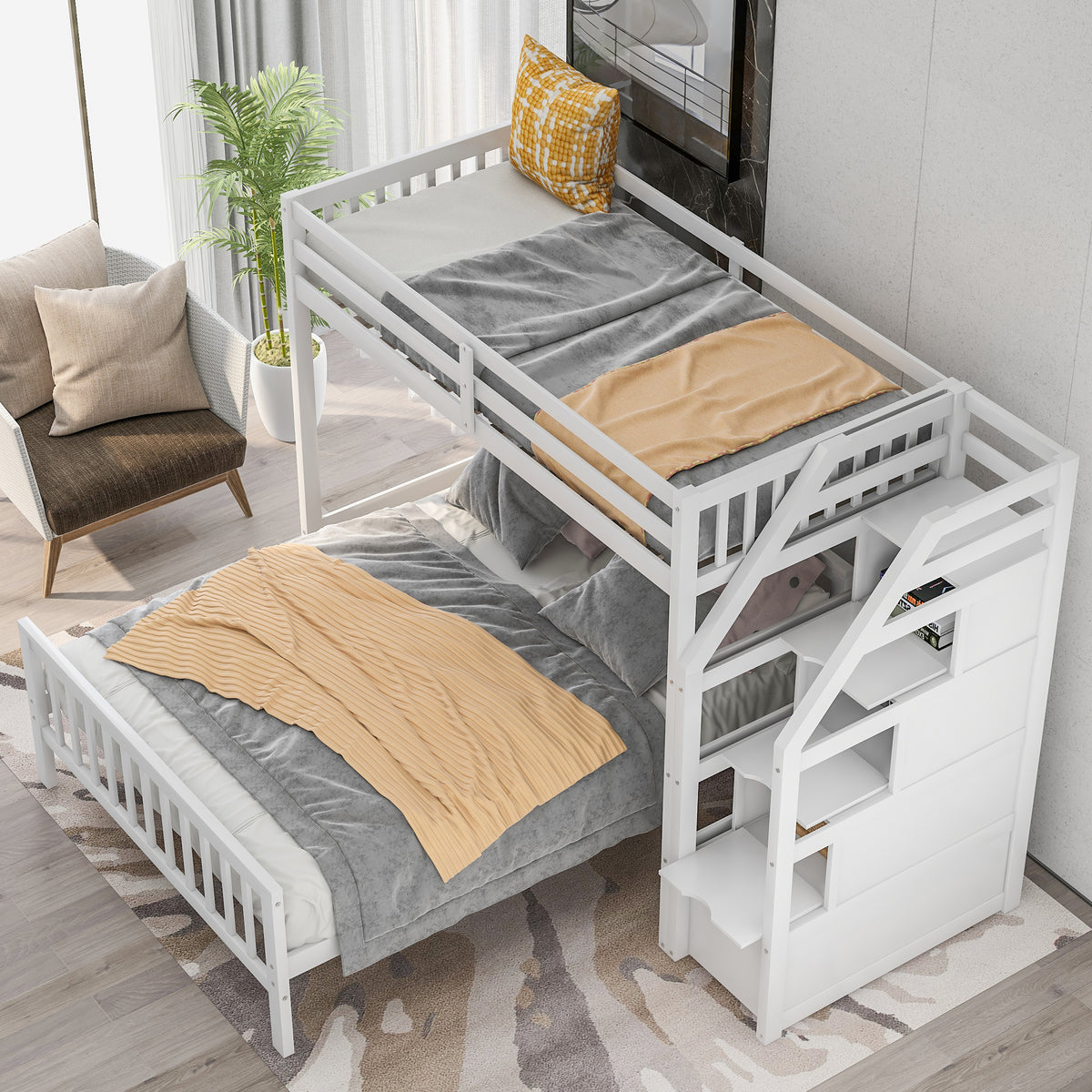 Twin Over Full Bunk Bed Gray Finish