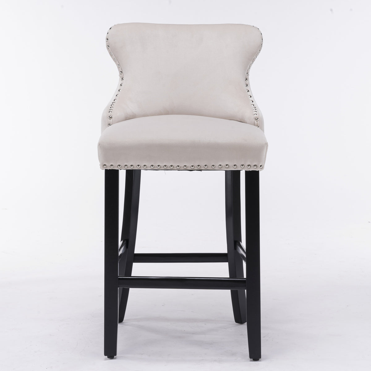 Velvet Wingback Bar Stool Set (2 pcs) – Beige