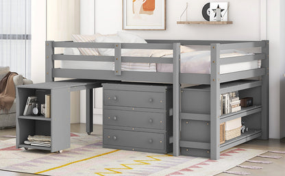 Full Loft Bed with Rolling Desk White