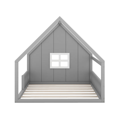 Full House Bed with Window Gray