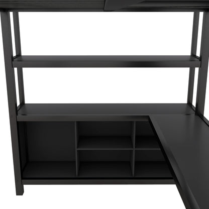 Metal L-Shaped Loft Bed – Black