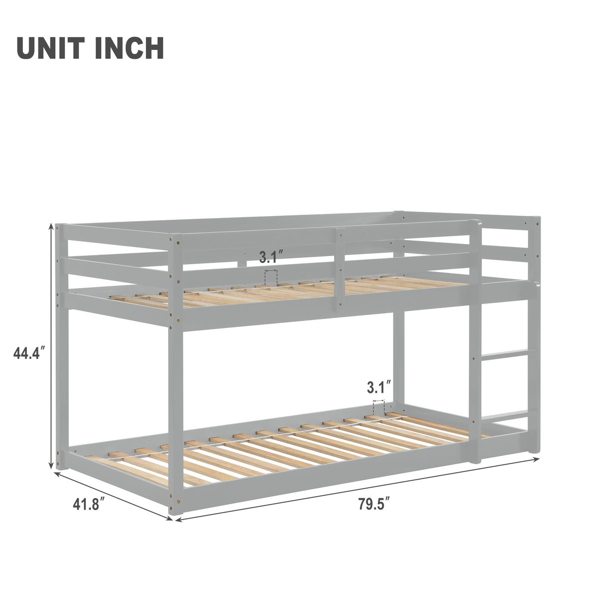 Twin Floor Bunk Bed Gray