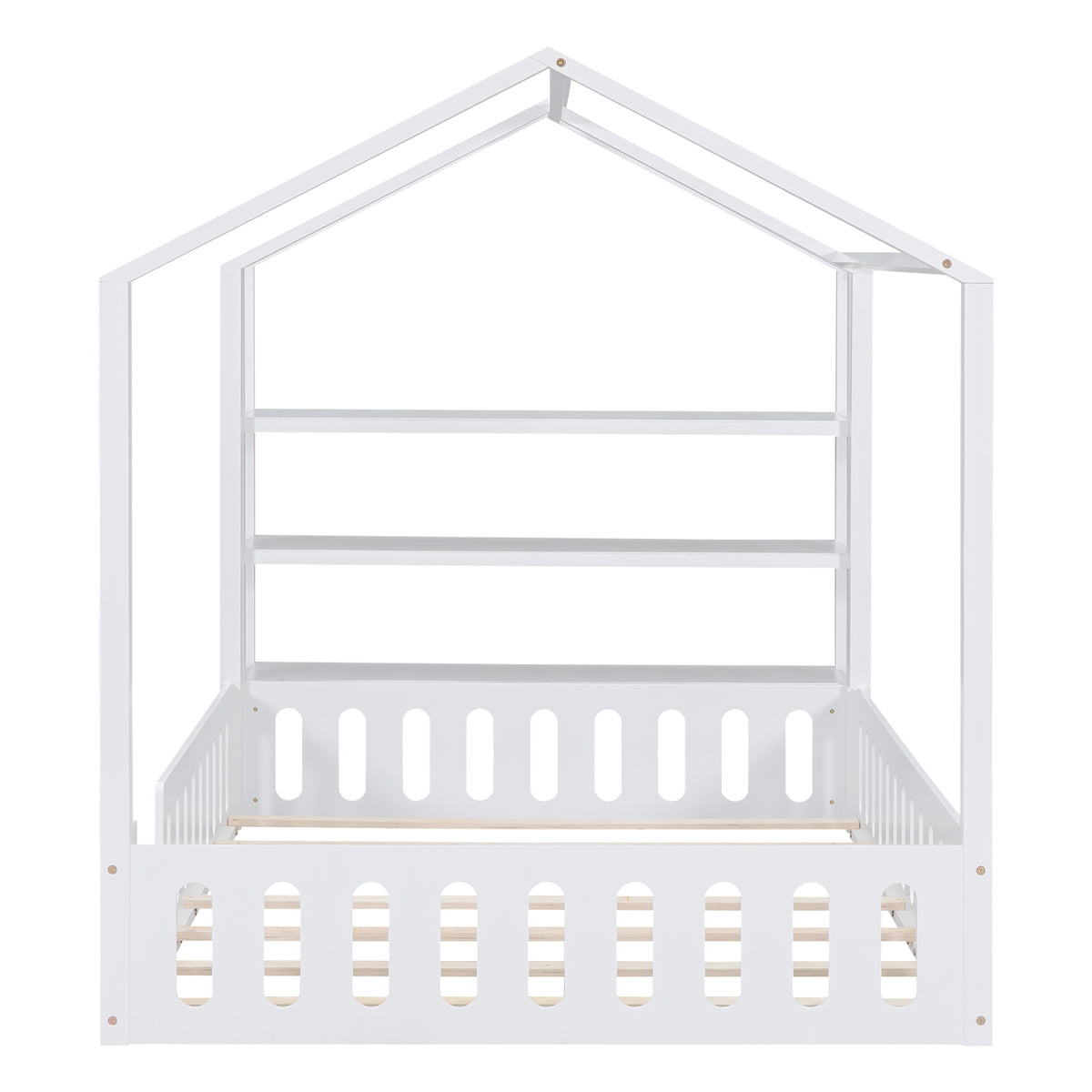 Full Platform Bed with Storage Shelves White