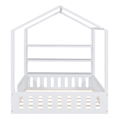 Full Platform Bed with Storage Shelves White