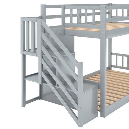 Twin Floor Bunk Bed with Ladder Gray