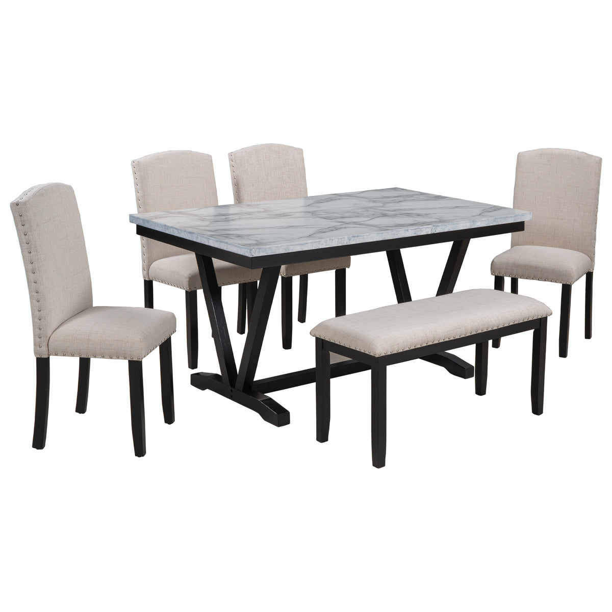 6-Piece Modern Dining Set – White Finish