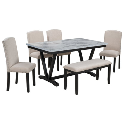 6-Piece Modern Dining Set – White Finish