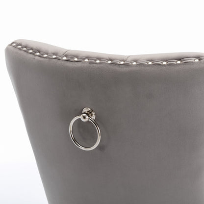 Tufted Velvet Dining Chair Set (2 pcs) – Gray Chrome Base