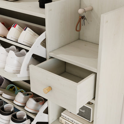 Bohemian Shoe Cabinet with Rattan Shelves White