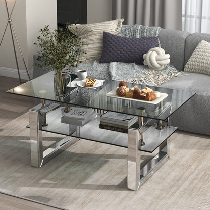 Transparent Glass Coffee Table Silver