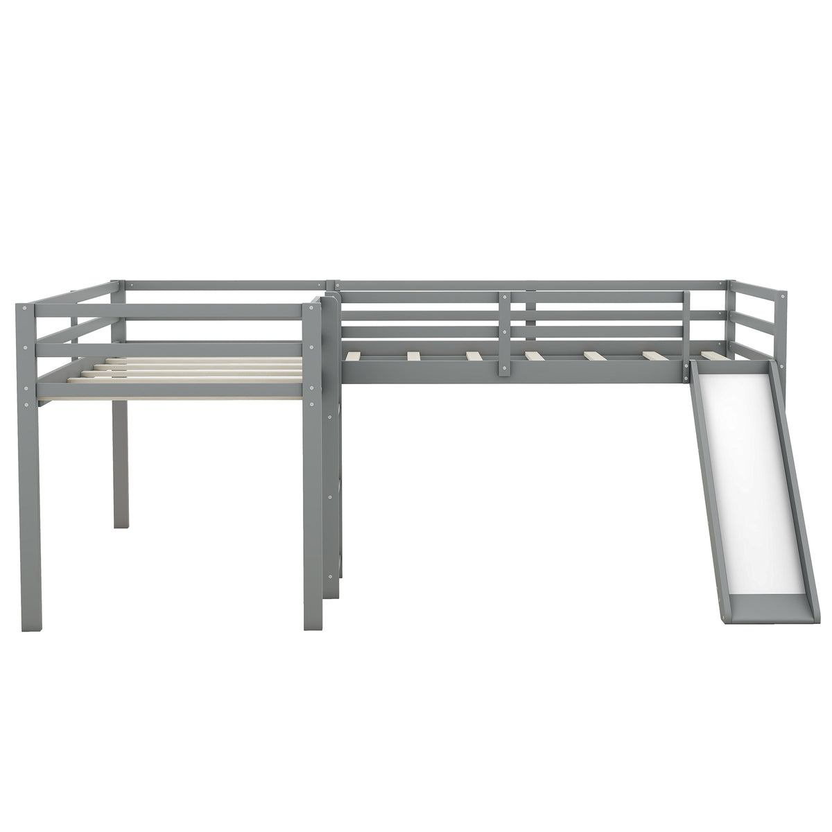 L-Shaped Twin Loft Bed with Slide Gray
