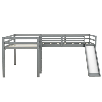 L-Shaped Twin Loft Bed with Slide Gray