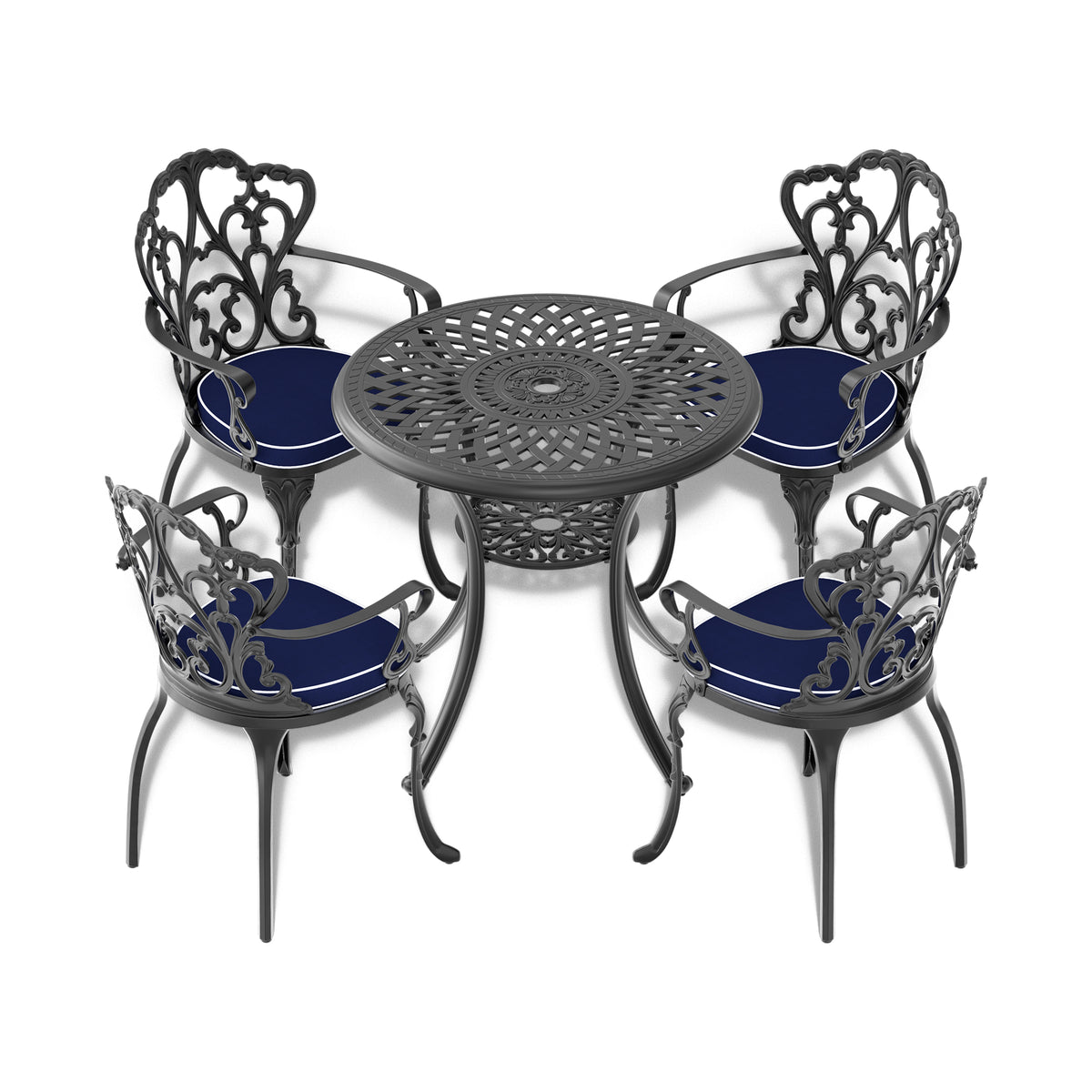 30” Black Aluminum Patio Dining Table with Umbrella Hole