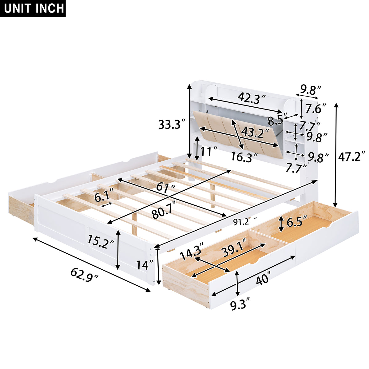 Wood Queen Platform Bed White