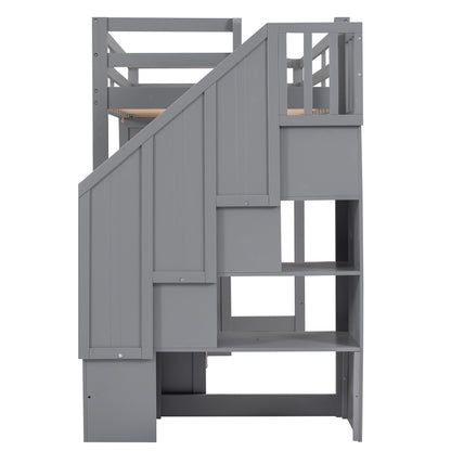 Twin Loft Bed with Wardrobe Gray